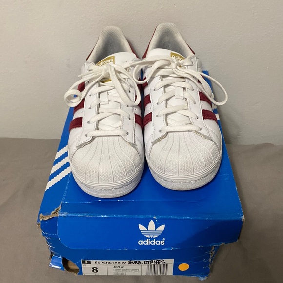 Adidas superstar w/burgundy stripes 8 - Picture 1 of 8